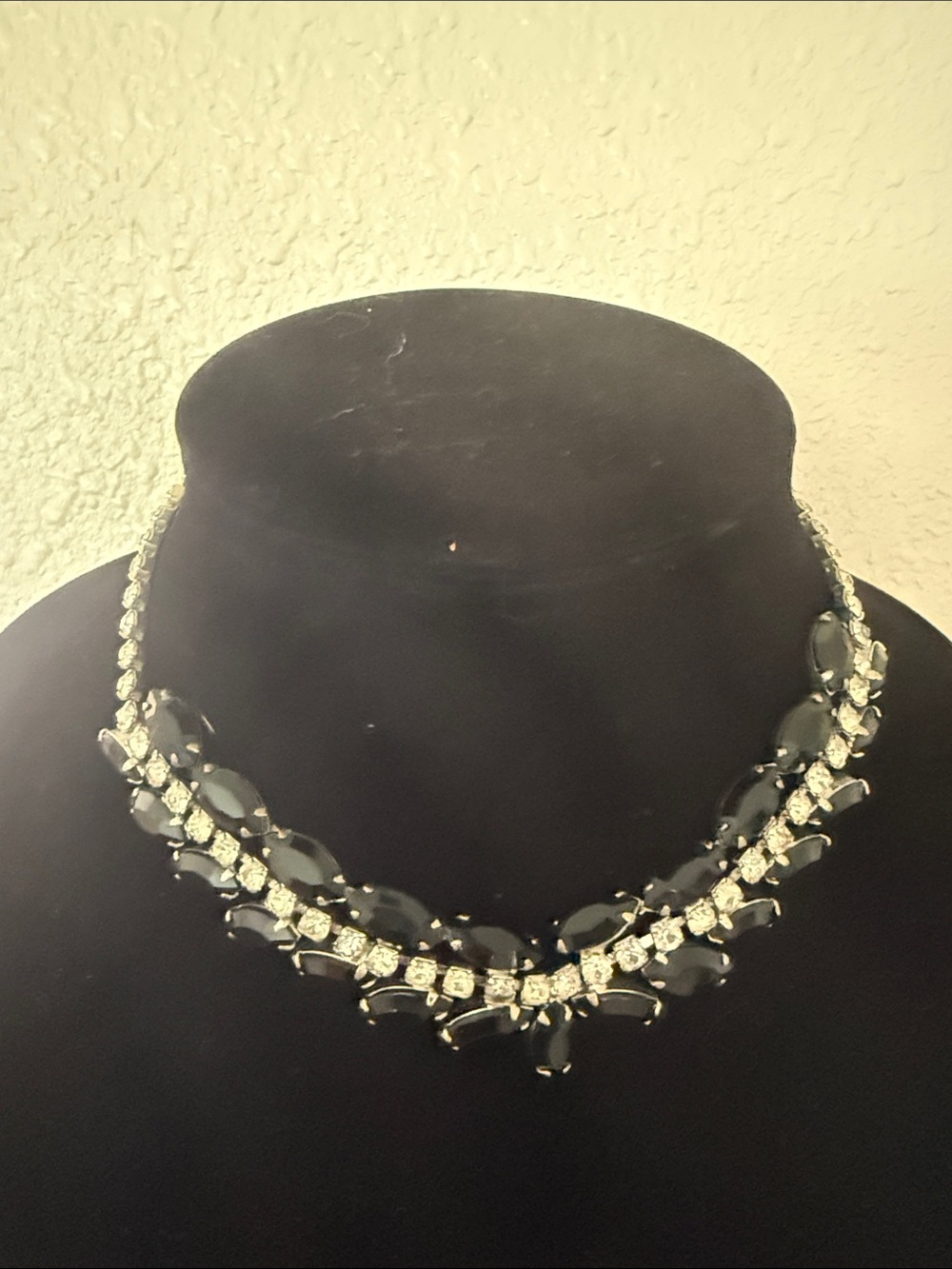 Vintage Black and Silver Rhinestone Statement Necklace